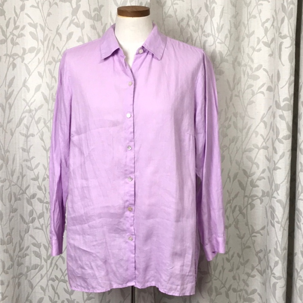 J. Jill Button Front Linen Top w/ Long Sleeves. Light Purple Size 1X